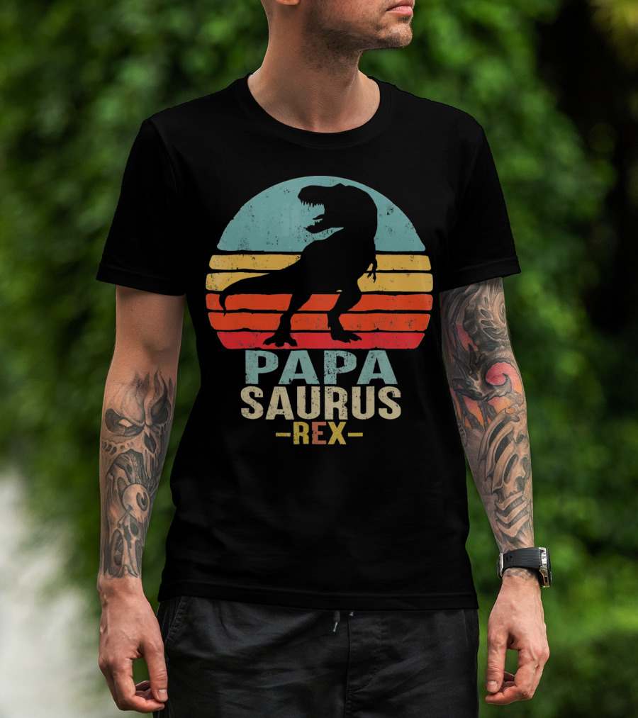 Papasaurus Rex Dinosaur Silhouette Retro T-Shirt