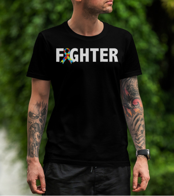 Autism Awareness Fighter Puzzle Ribbon Support T-Shirt