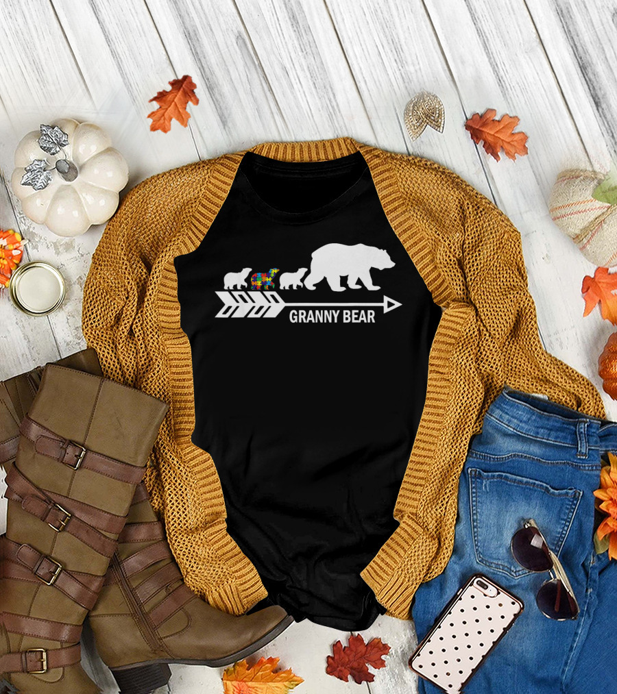 Granny Bear Autism Awareness Bear Family Arrow T-Shirt