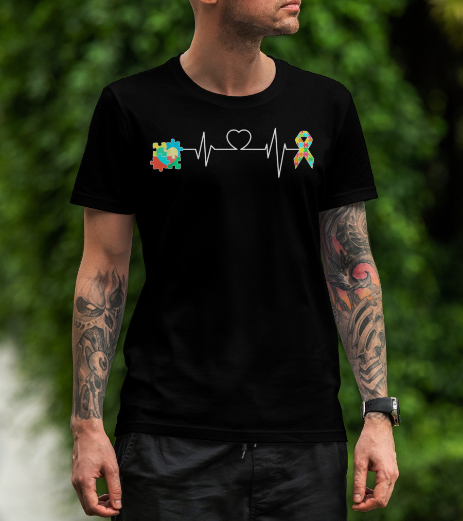 Autism Support Awareness Puzzle Heartbeat T-Shirt