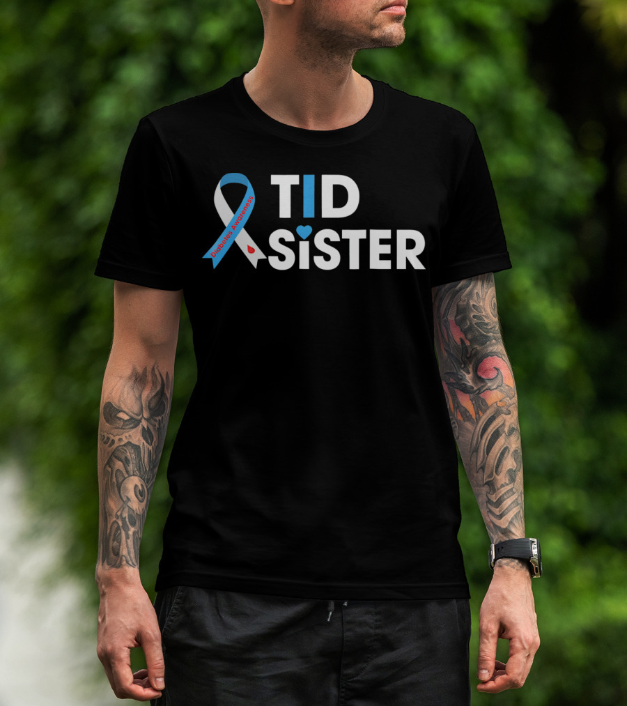 T1D Sister Diabetes Awareness Ribbon Heart T-Shirt