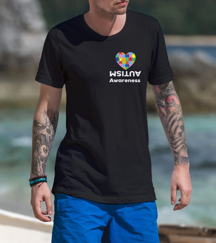 Autism Awareness Love April Heart With Multicolored Puzzle Pieces T-Shirt