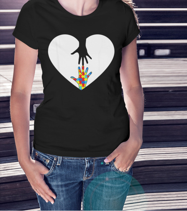 Hand Love Autism Awareness Heart Puzzle Connection T-Shirt