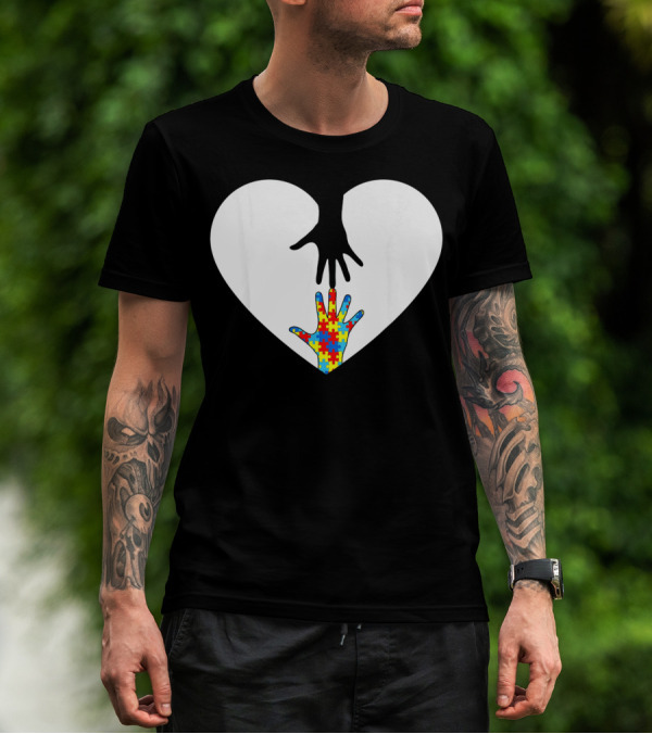 Hand Love Autism Awareness Heart Puzzle Connection T-Shirt