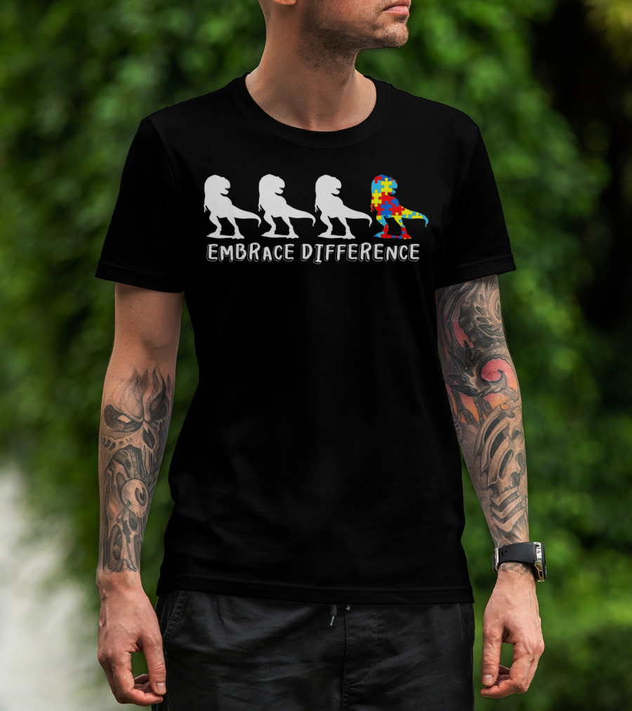 Autism Awareness Dinosaur Embrace Difference Puzzle T-Rex T-Shirt
