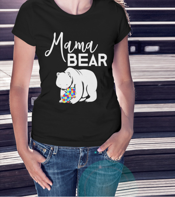 Mama Bear Autism Puzzle Heart T-Shirt