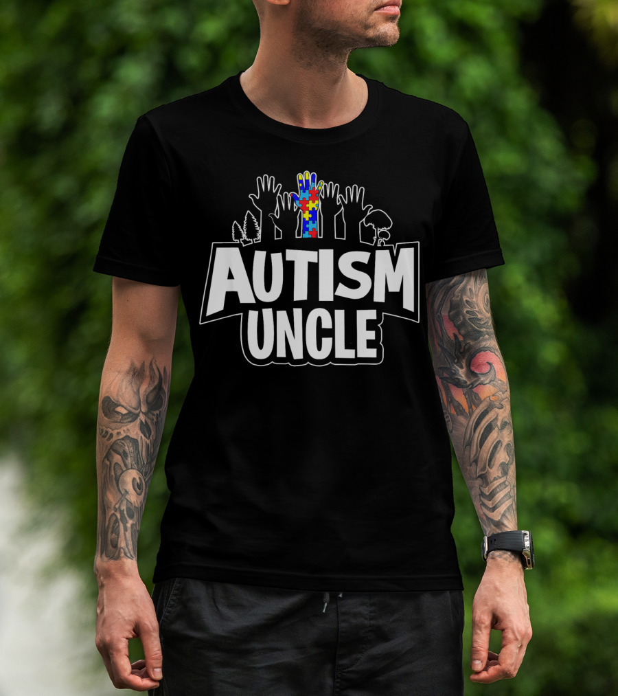 Autism Uncle Puzzle Hand Support Awareness T-Shirt