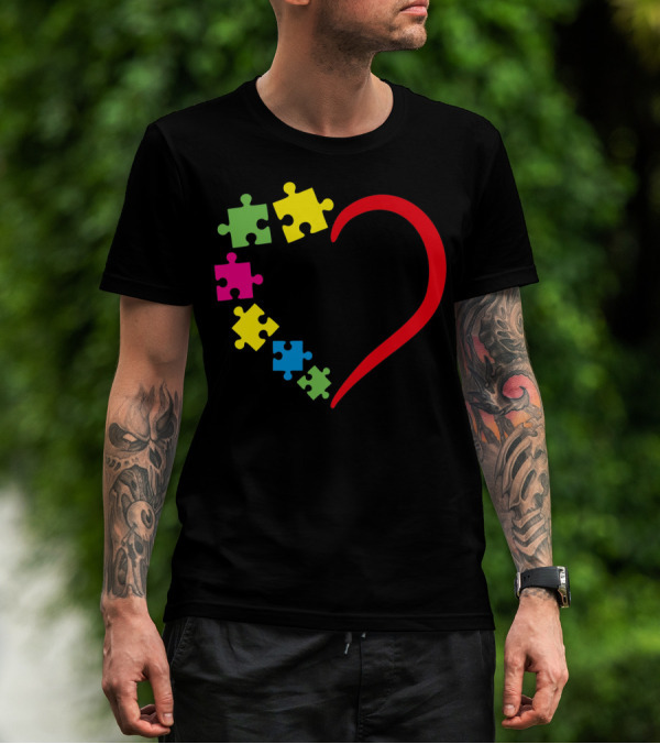Love Ribbon Heart Puzzle Autism Awareness T-Shirt