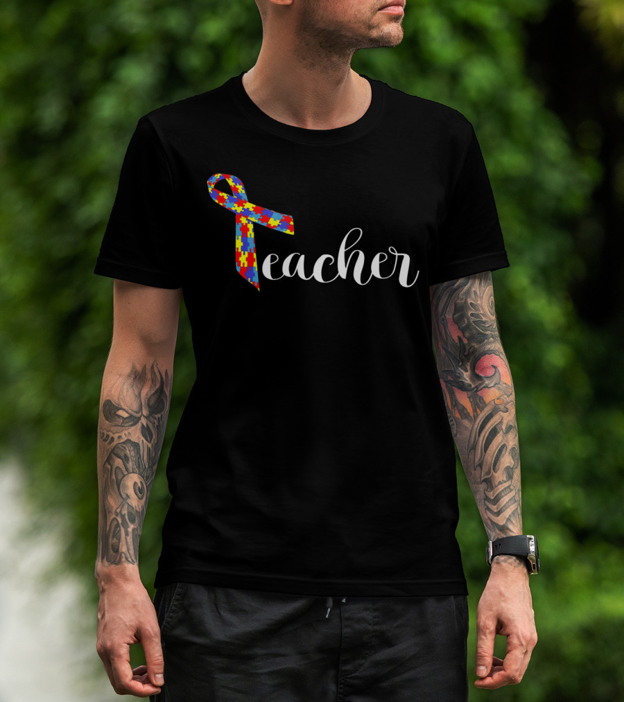 Autism Awareness Teacher Adult Puzzle Ribbon Women Men T-Shirt