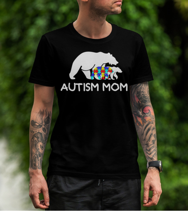 Autism Mom Awareness Mama Bear Puzzle Support T-Shirt