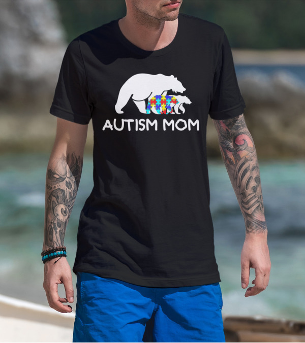 Autism Mom Awareness Mama Bear Puzzle Support T-Shirt