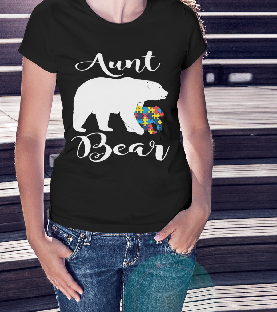 Aunt Bear Autism Puzzle Family Bear T-Shirt