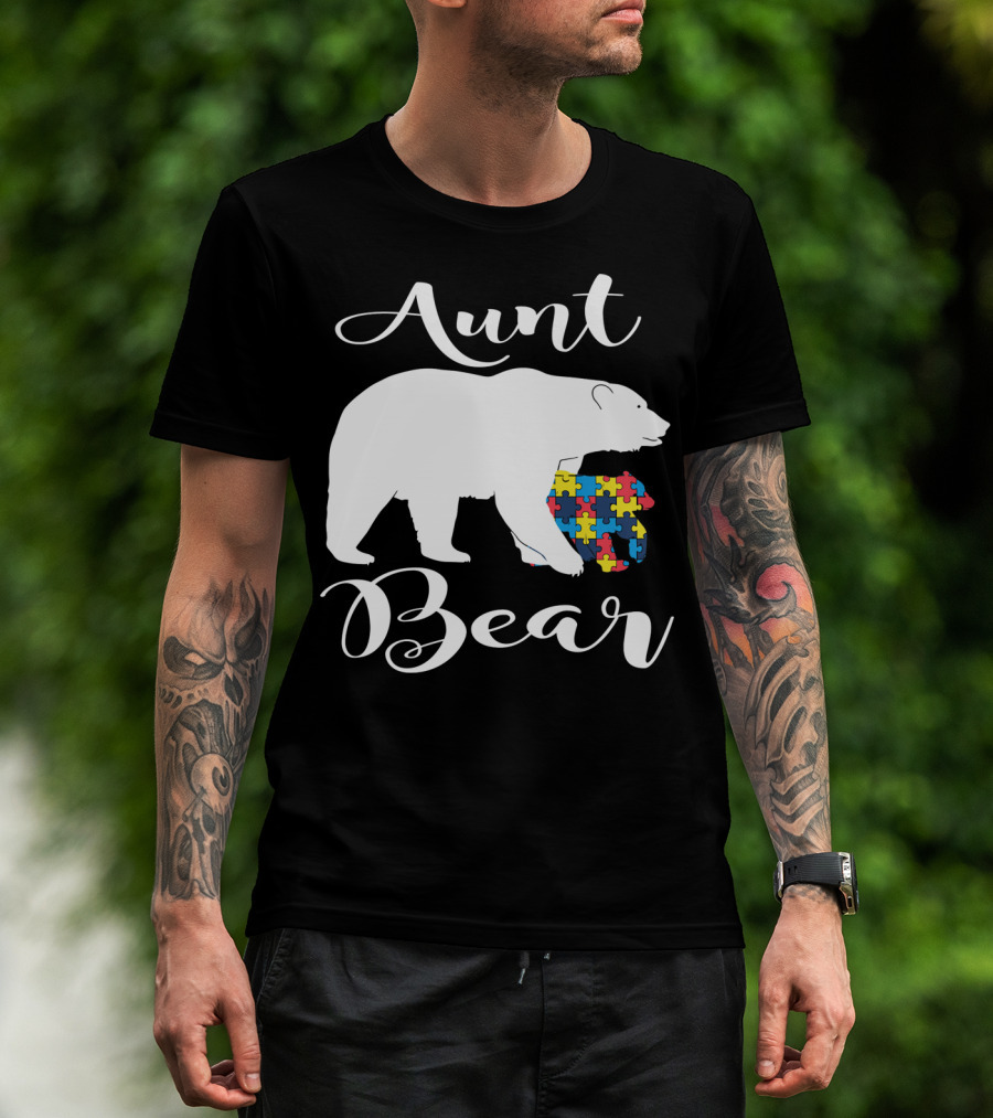 Aunt Bear Autism Puzzle Family Bear T-Shirt