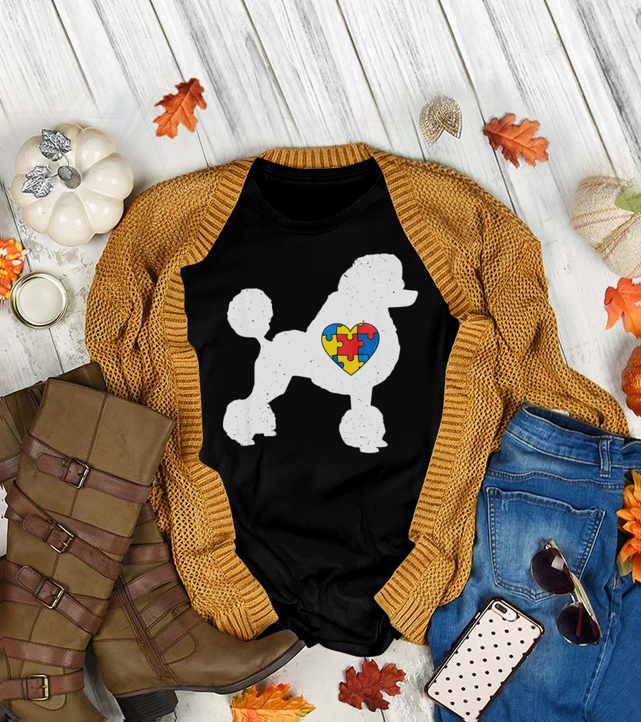 Poodle with Puzzle Heart Autism Awareness Day T-Shirt