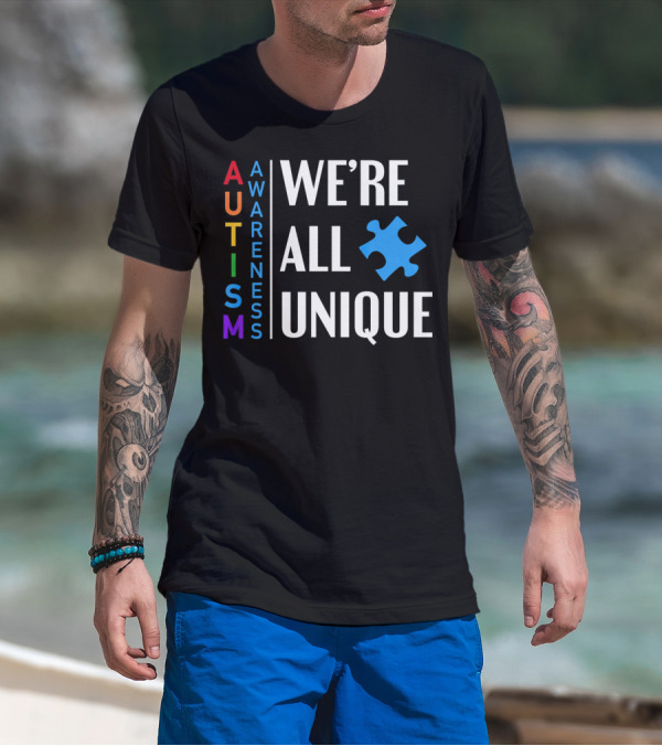 Autism Awareness We're All Unique Puzzle Piece T-Shirt