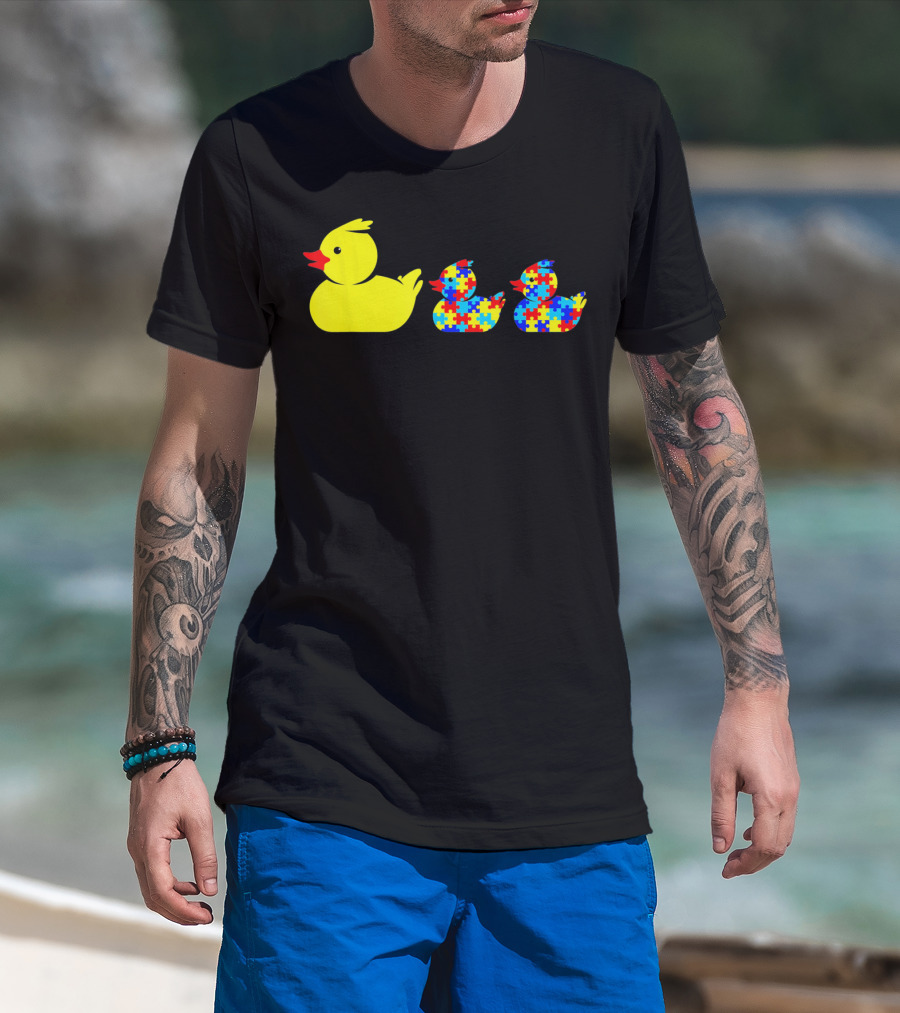 Duck Autism Awareness Puzzle Pattern Ducks T-Shirt