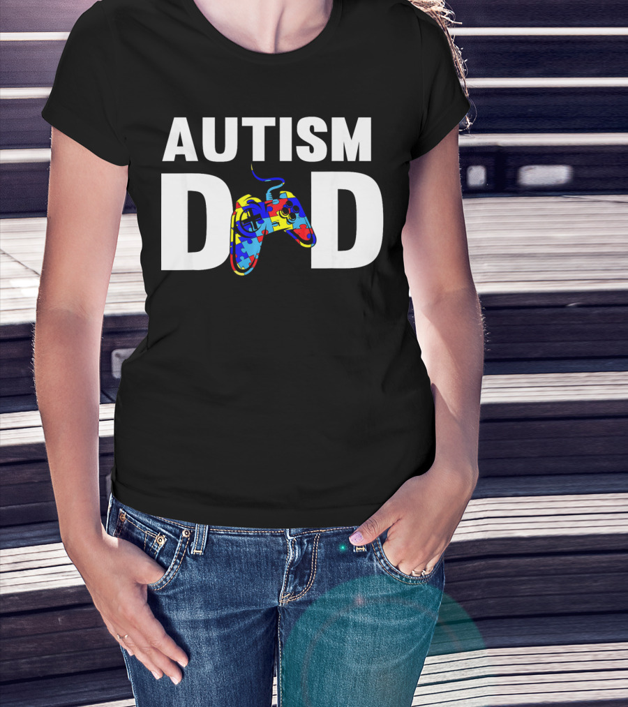 Father's Day Gamer Autism Dad Awareness Controller Puzzle T-Shirt