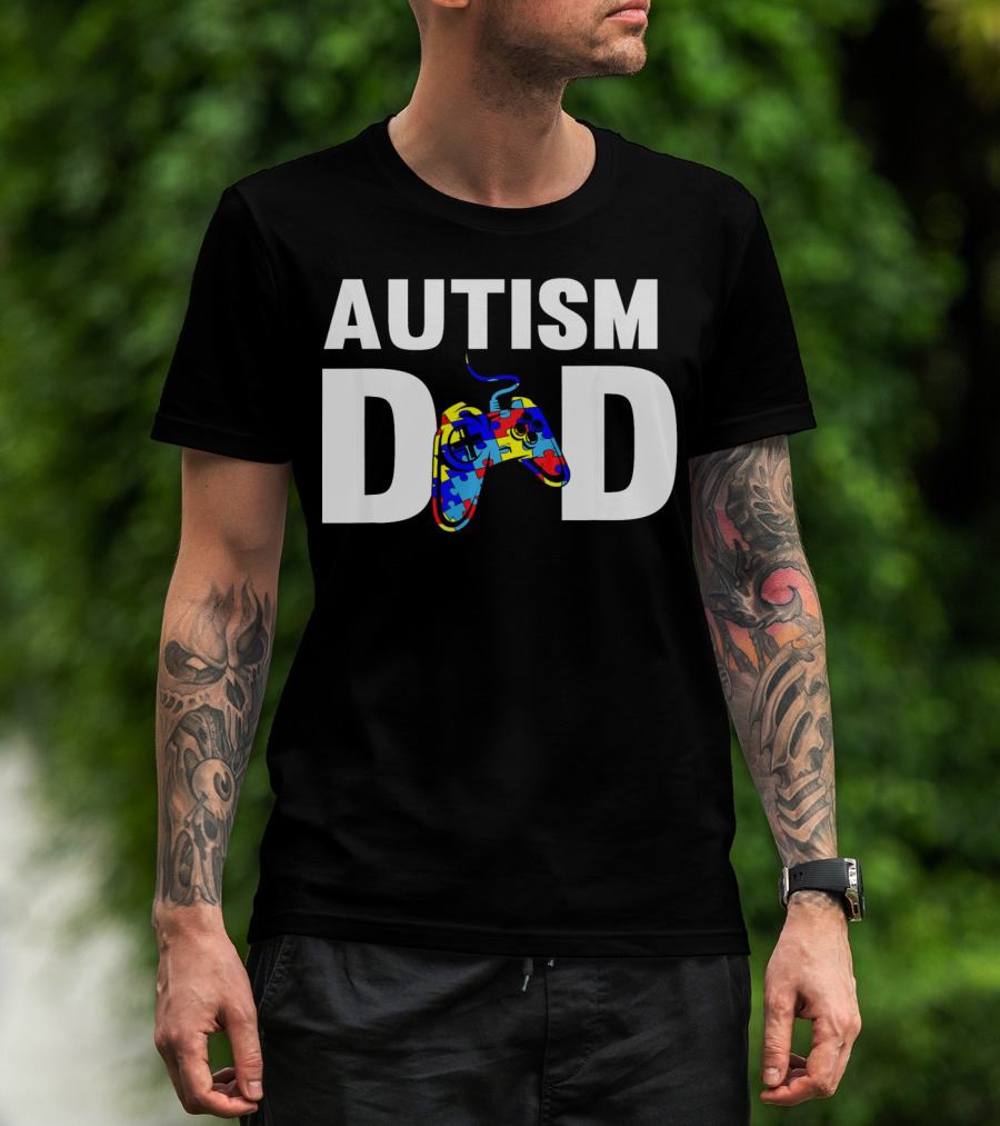 Father's Day Gamer Autism Dad Awareness Controller Puzzle T-Shirt