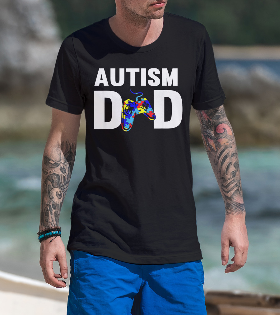 Father's Day Gamer Autism Dad Awareness Controller Puzzle T-Shirt