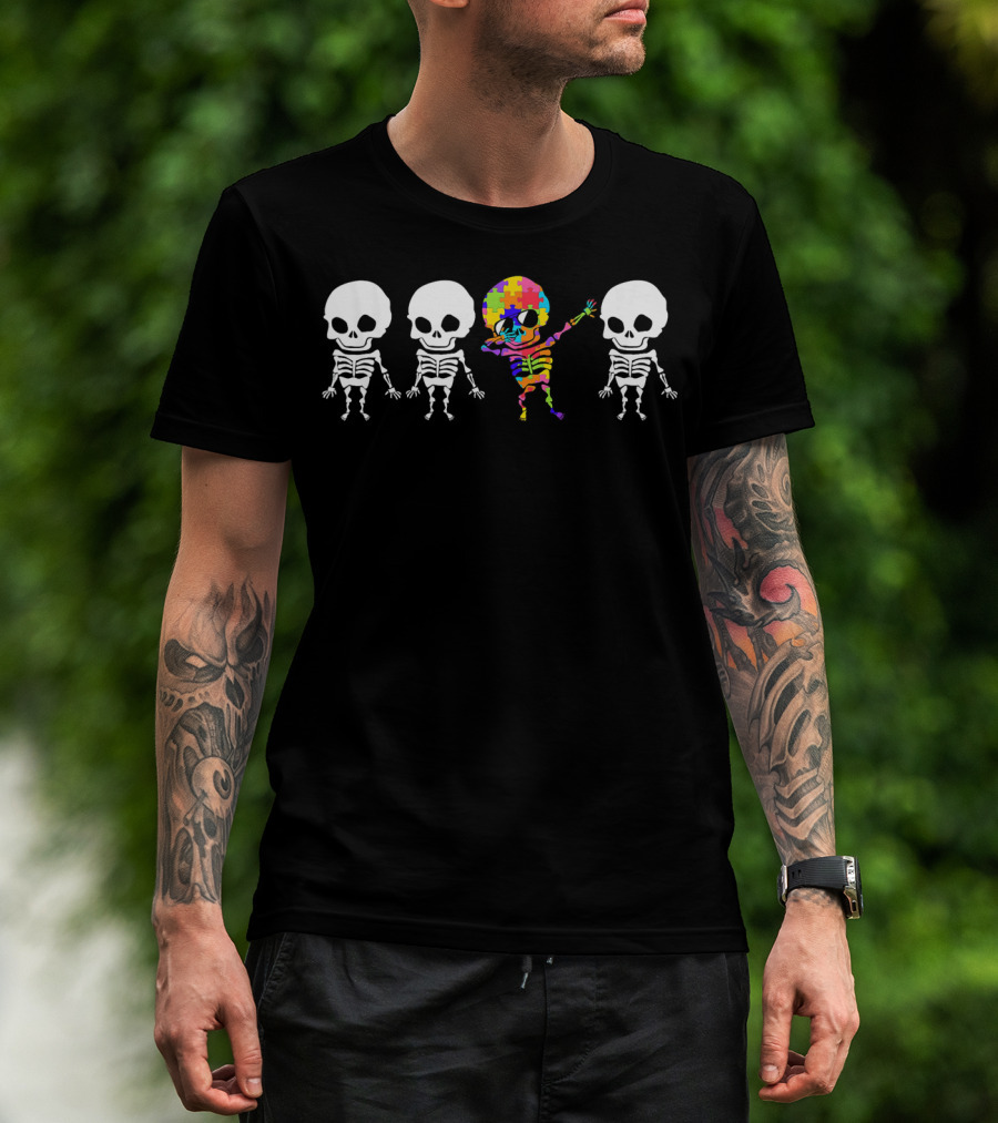 Kids Autism Awareness Puzzle Skeletons Dabbing T-Shirt
