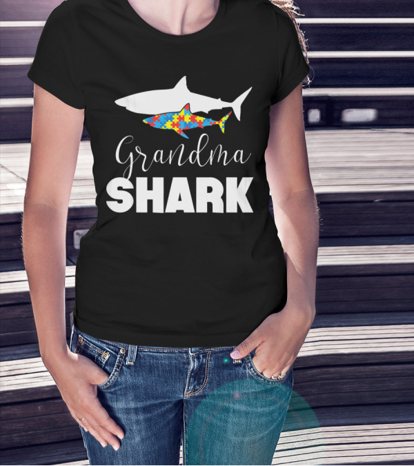 Grandma Shark Puzzle Piece Autism Awareness T-Shirt