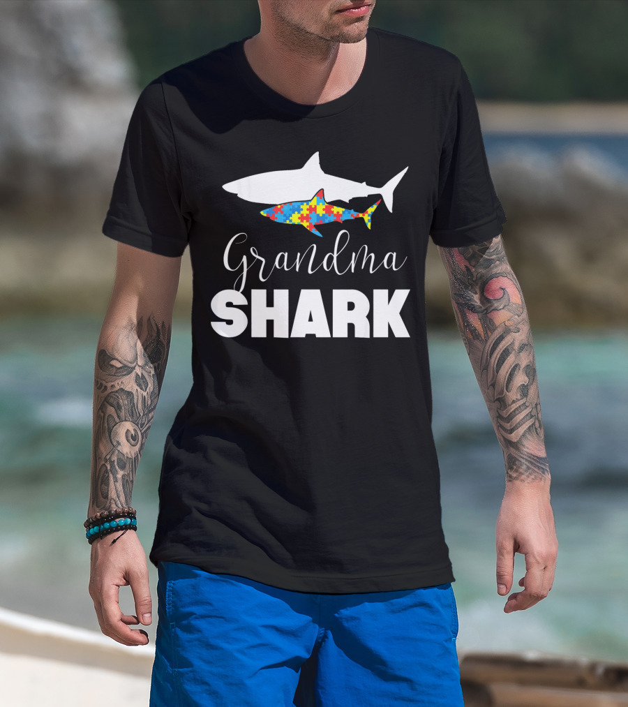 Grandma Shark Puzzle Piece Autism Awareness T-Shirt