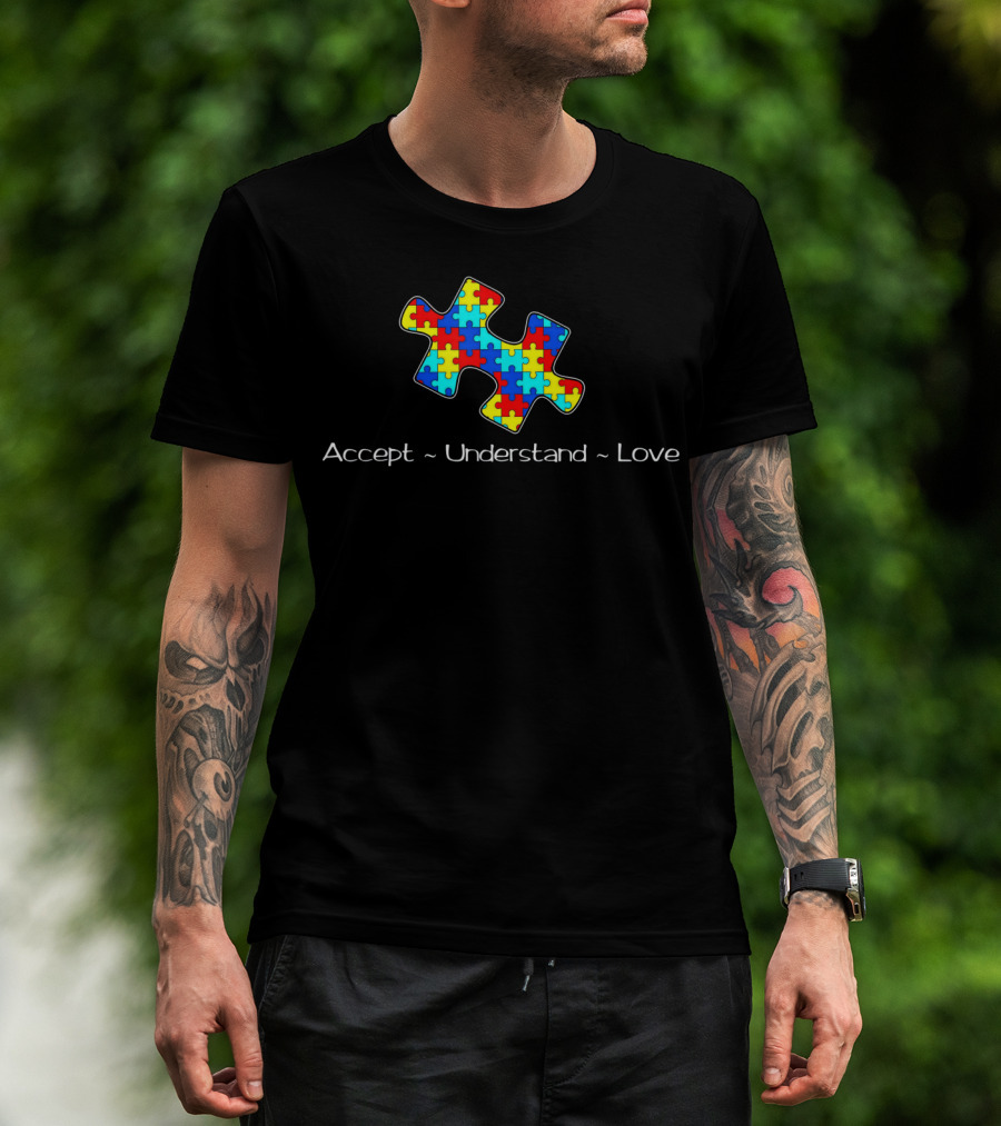 Accept Understand Love Autism Awareness Puzzle T-Shirt