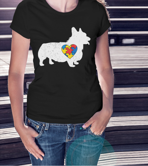 Corgi Puzzle Heart Autism Awareness T-Shirt