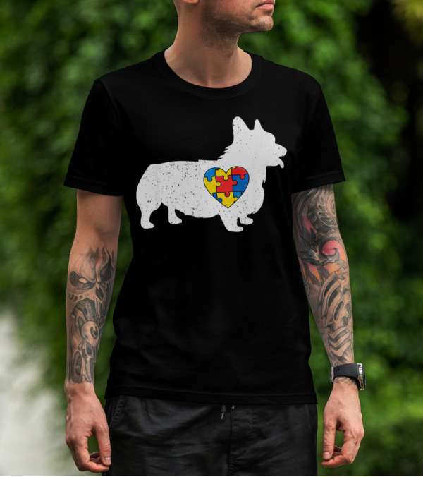 Corgi Puzzle Heart Autism Awareness T-Shirt