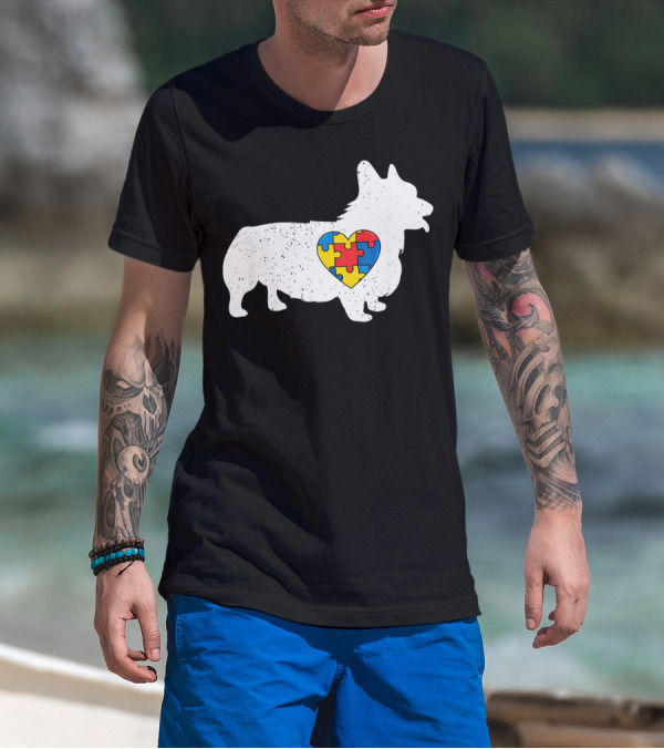 Corgi Puzzle Heart Autism Awareness T-Shirt