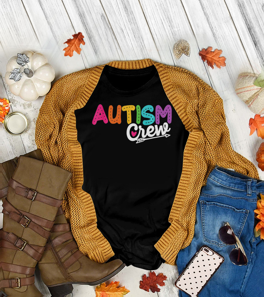 Autism Crew Colorful Heart Arrow Autism Awareness T-Shirt