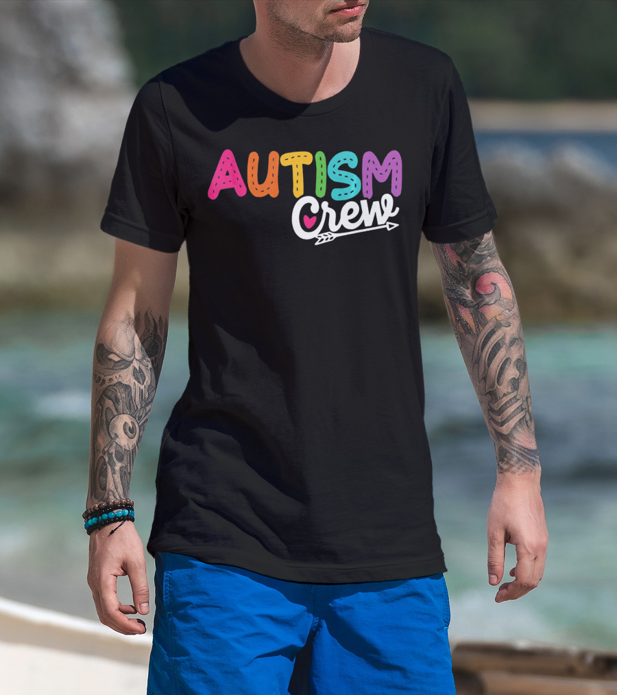 Autism Crew Colorful Heart Arrow Autism Awareness T-Shirt