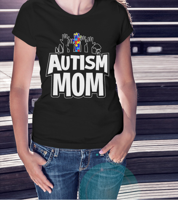 Autism Mom Awareness Puzzle Hands Forest T-Shirt