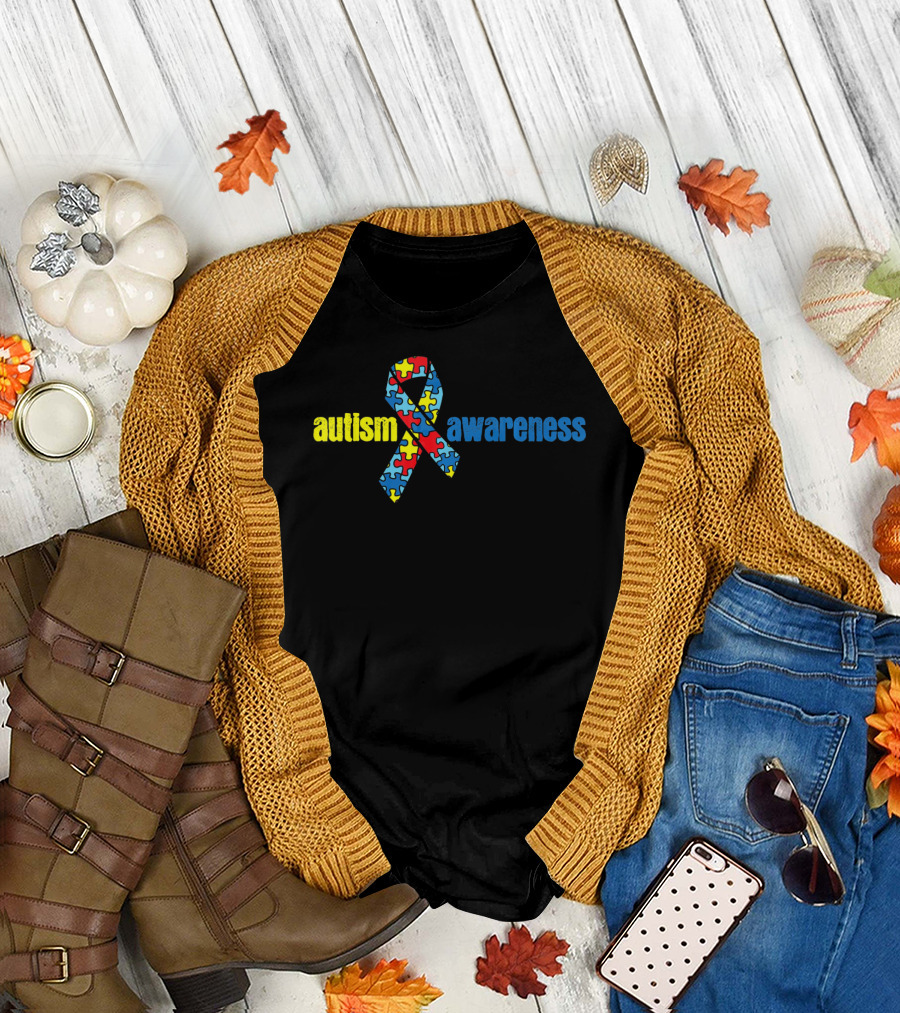 Autism Awareness Ribbon with Puzzle Pieces T-Shirt