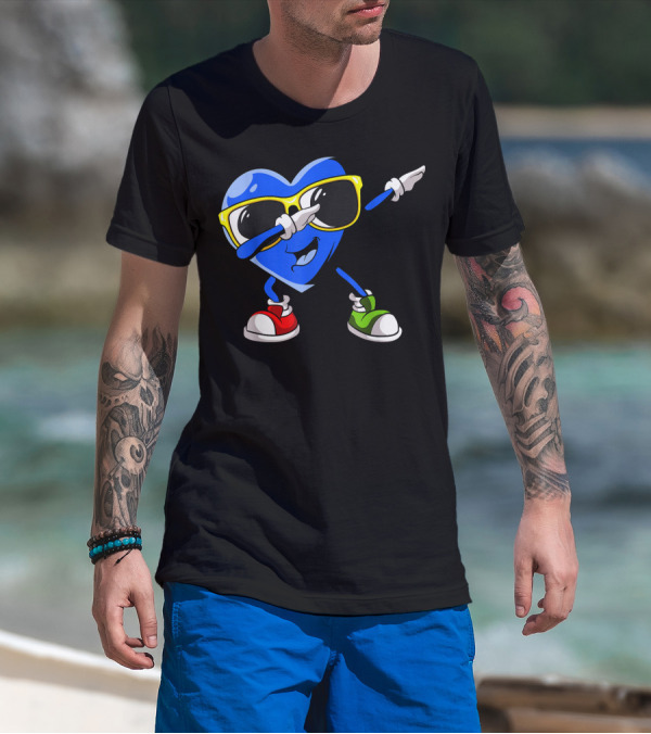 Dabbing Blue Heart Autism Awareness Month T-Shirt