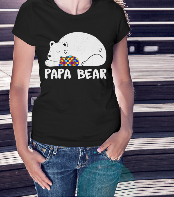 Papa Bear Autism Awareness Puzzle Heart T-Shirt
