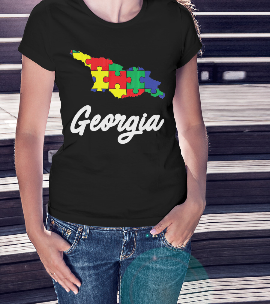 Georgia Autism Awareness Puzzle Map T-Shirt