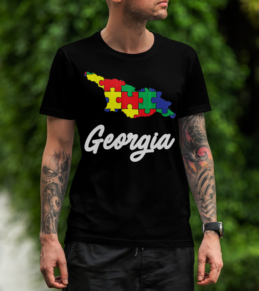 Georgia Autism Awareness Puzzle Map T-Shirt
