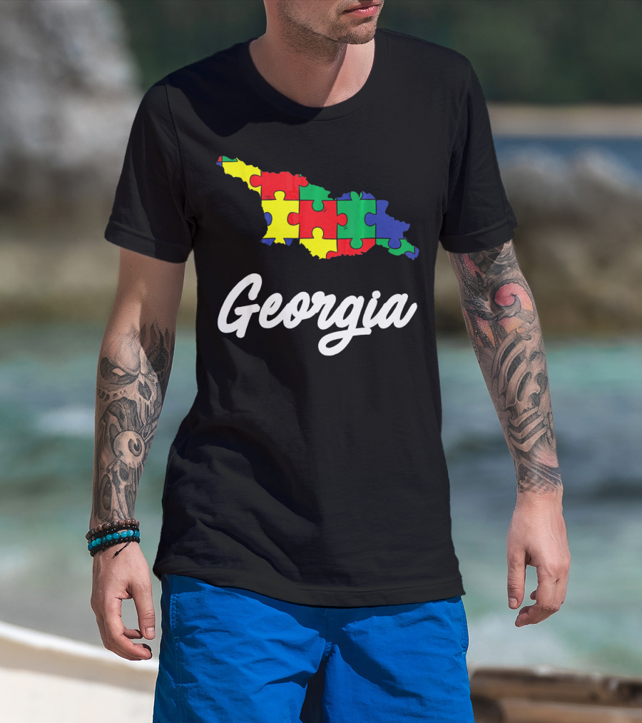 Georgia Autism Awareness Puzzle Map T-Shirt