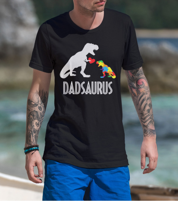 Dadsaurus Dinosaur Family Kids Autism Awareness T-Shirt