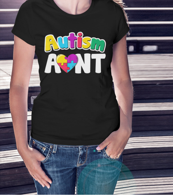 Autism Aunt Heart Puzzle Awareness T-Shirt