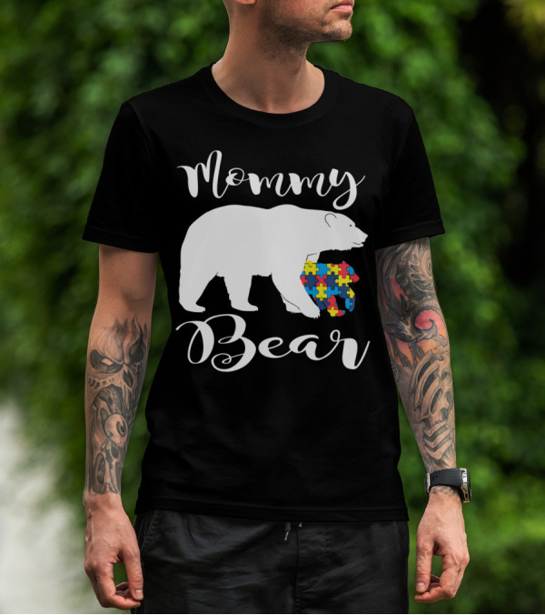 Mommy Bear Autism Puzzle Piece Family T-Shirt