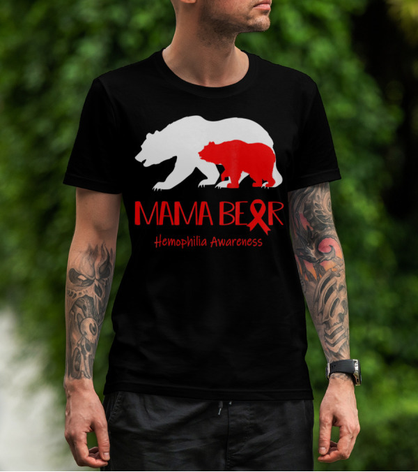 Mama Bear Hemophilia Awareness Red Ribbon Bears T-Shirt
