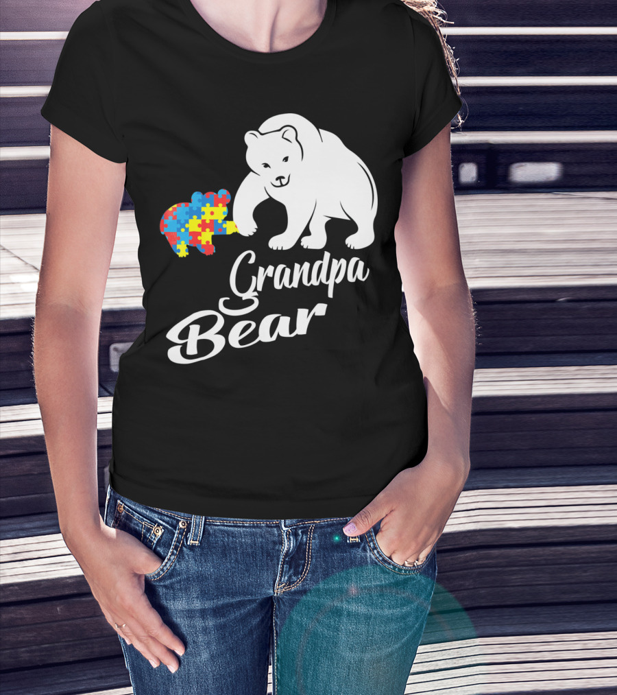 Grandpa Bear Autism Awareness Puzzle Bear T-Shirt