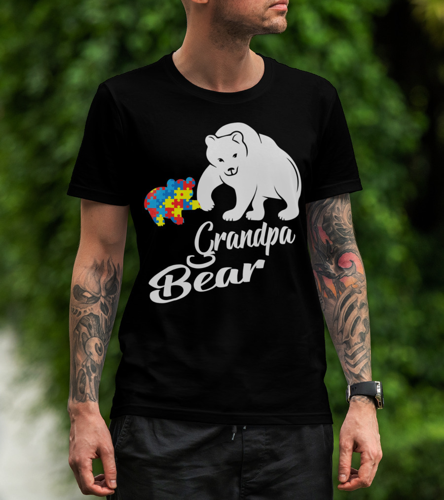 Grandpa Bear Autism Awareness Puzzle Bear T-Shirt