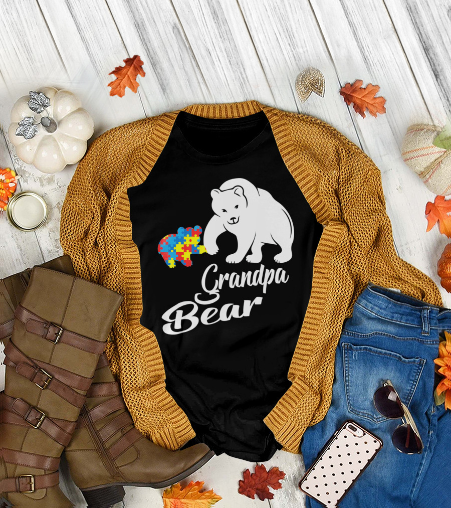 Grandpa Bear Autism Awareness Puzzle Bear T-Shirt