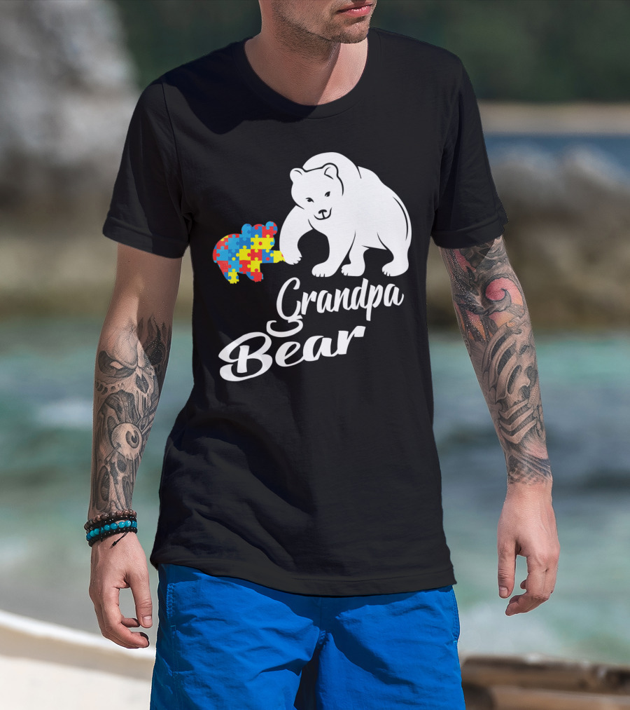 Grandpa Bear Autism Awareness Puzzle Bear T-Shirt
