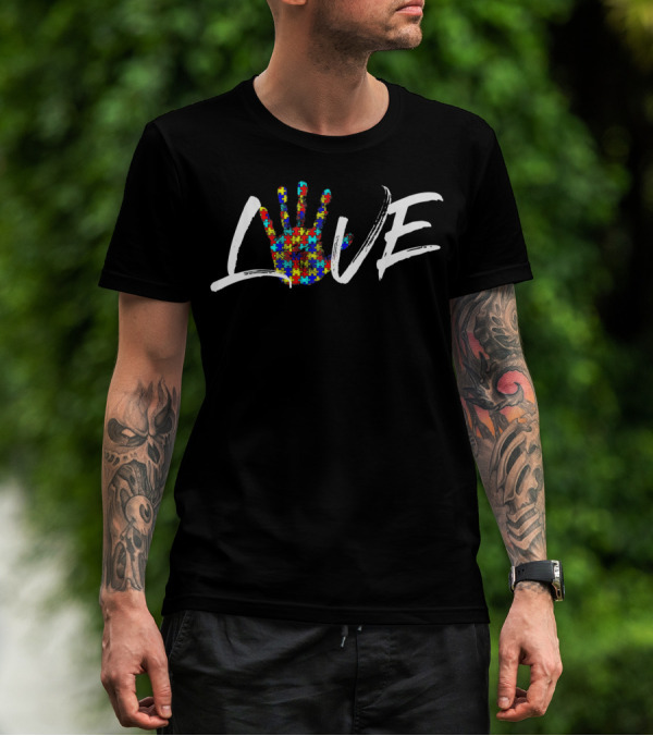 Autism Awareness Love Hand Puzzle T-Shirt
