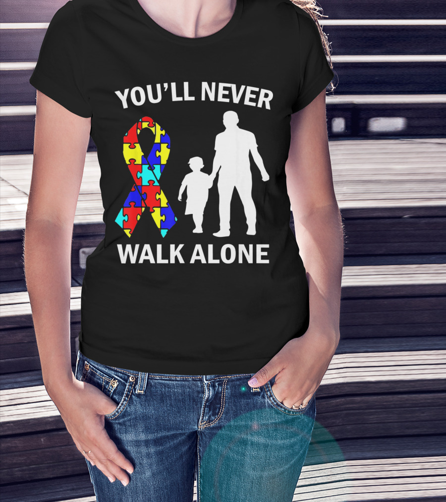 You'll Never Walk Alone Autism Dad And Son Puzzle T-Shirt