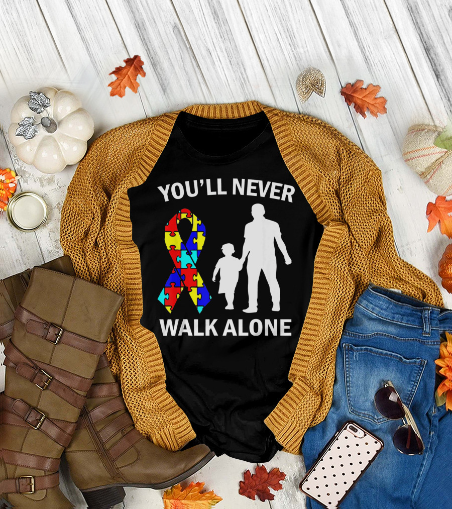 You'll Never Walk Alone Autism Dad And Son Puzzle T-Shirt